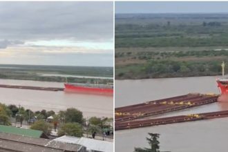 Impactante choque: remolcador se parte en dos tras colisión en el Paraná