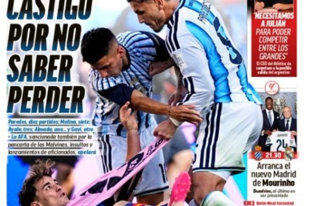 “Duro castigo por no saber perder”: la lapidaria portada de Marca por las sanciones de la FIFA a la Selección Argentina